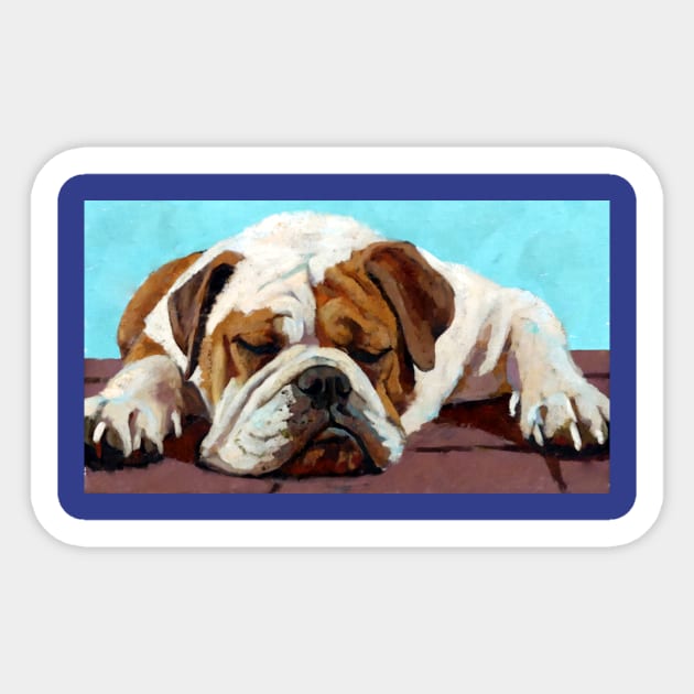 Sleeping Bulldog – Cozy Dog Art Sticker by DonWillisJrArt